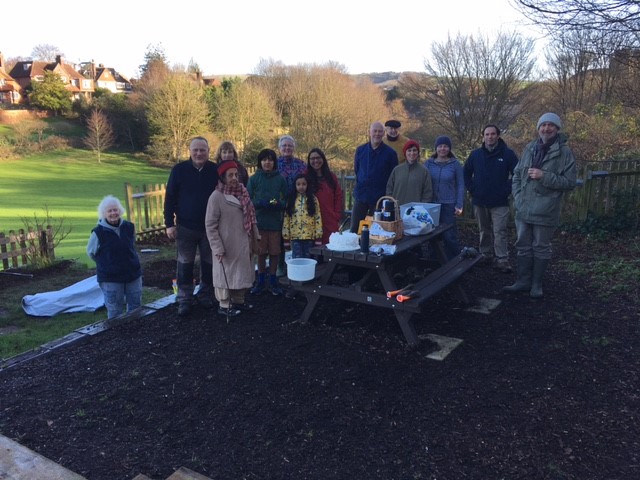 Baxter's Field Volunteers take a break from maintenance work